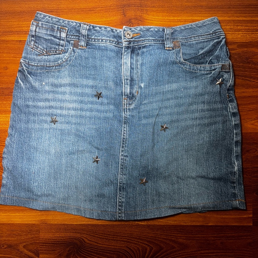 Urban Outfitters CATO Medium Wash Star Studded Denim Mini Skirt